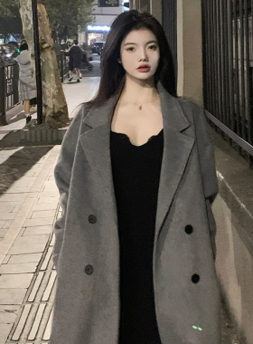 ENNK Studio 深灰色羊毛大衣秋冬女士保暖外套毛呢外套冬季外套女