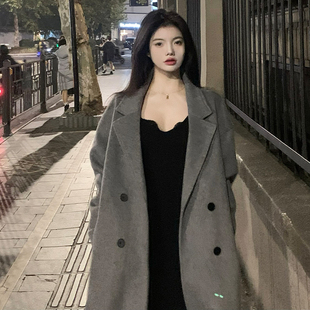 ENNK Studio 深灰色羊毛大衣秋冬女士保暖外套毛呢外套冬季外套女