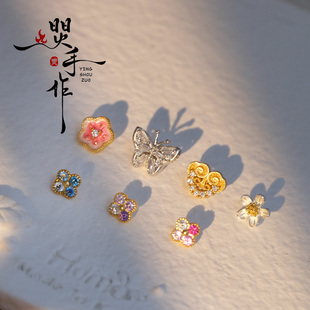 S925银纽扣金刚结手绳用纽扣diy手绳尾扣小花扣S925银镀金手绳扣