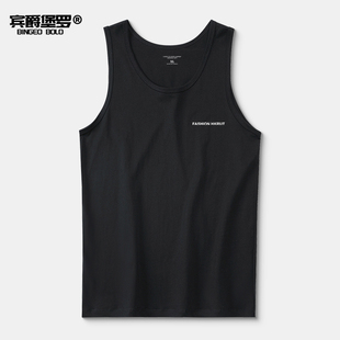 背心男夏季青少年基础款宽松港风印花衫大码无袖T恤打底衫上衣服