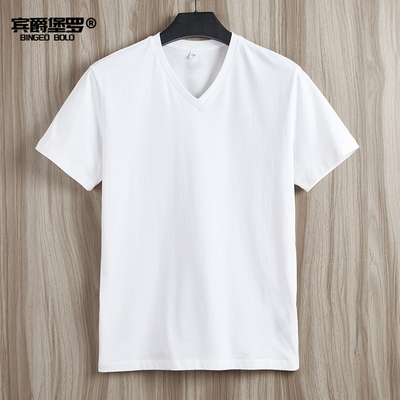 夏季港风新款男士短袖t恤V领宽松白鸡心领打底衫上衣服打底衫体恤