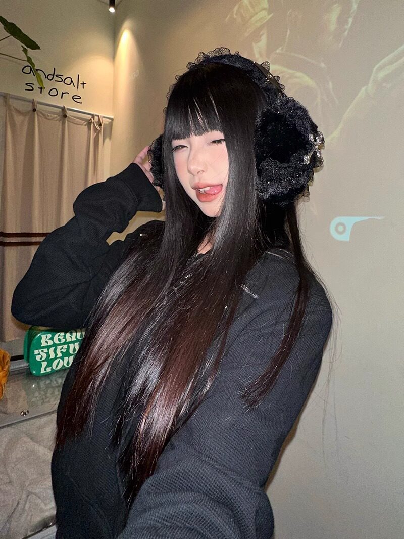 수제 블랙 레이스 귀마개 크로스 핀 YABI Y2 펑크 다크 스타일 이어백 따뜻한 핫 소녀 K 그라운드 버드 스타일