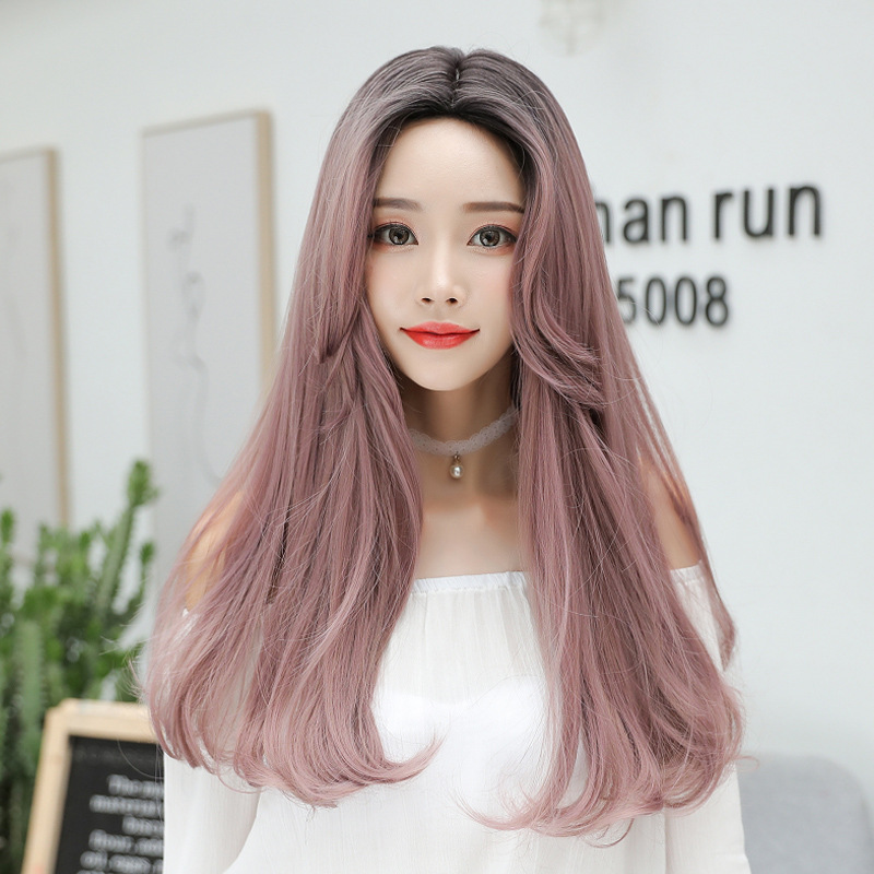 新款假发女中分长直发时尚梨花头逼真多色假发头套