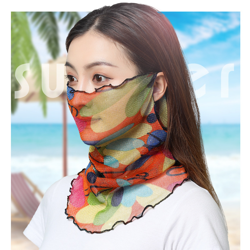 百变套头护颈围脖夏季薄款小丝巾女挂耳防晒面纱百搭两用围巾