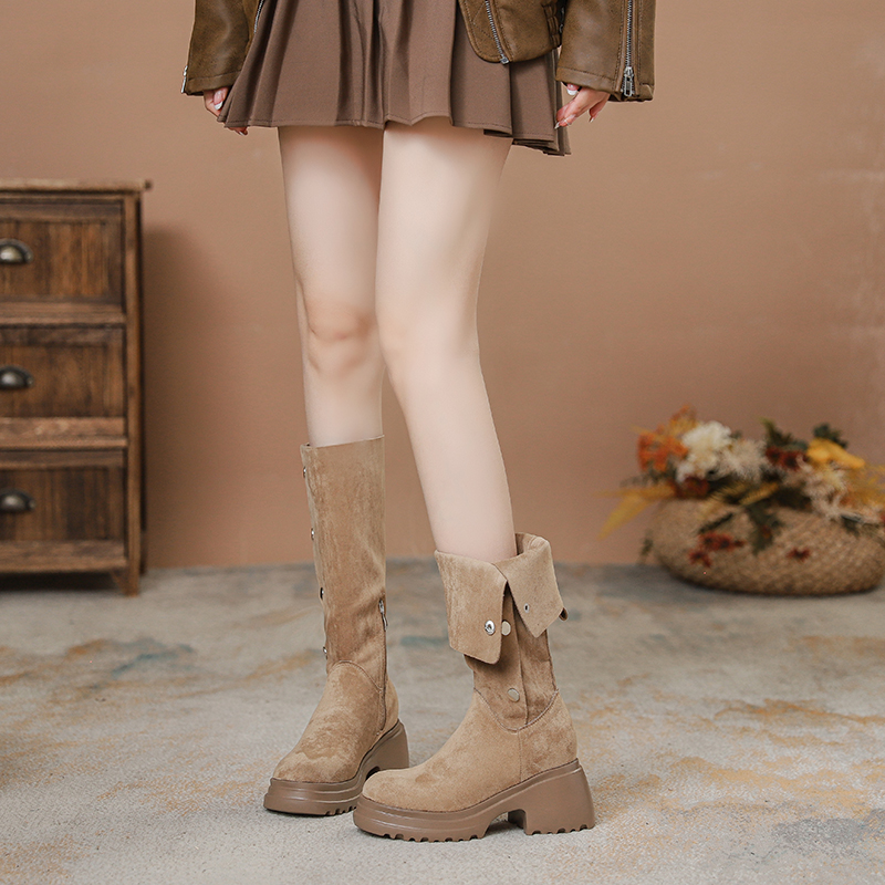 啄圣内增高长筒靴女高跟骑士靴