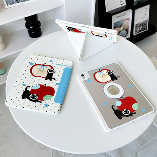 适用苹果ipadair7保护套小米平板6pro11华为maptead12.2寸透明第11代vivopad5壳11.5s黑猫 y折x圆环磁吸