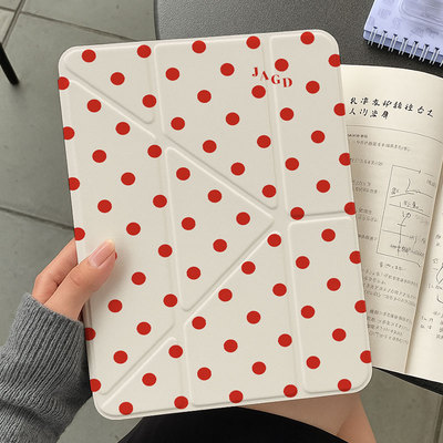 【3+y折百变搭扣】波点适用pro第11代ipadair8保护套7小米平板8oppo5红色vivo4带笔槽华为matepad12.2壳11.5s