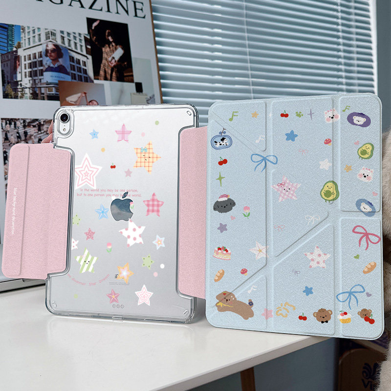 【3+y折x带笔槽】搭扣卡通装饰ipadair7保护套适用苹果小米平板6pro11代华为matepad11.5s透明vivo5/13壳iqoo
