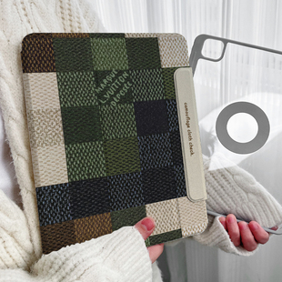 【圆环磁吸x迷彩】2025格子适用ipadair7保护套4绿色pro11代带笔槽13透明matepad11.5s双面夹6苹果平板10壳9
