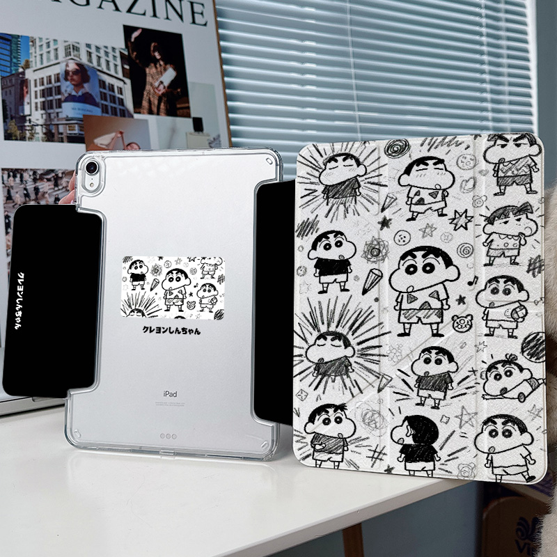 【3+Y折带搭扣无笔槽】黑白小新适用ipadair7保护套华为matepad11.5s小米平板8pro壳oppo5vivo4一加6透明男生