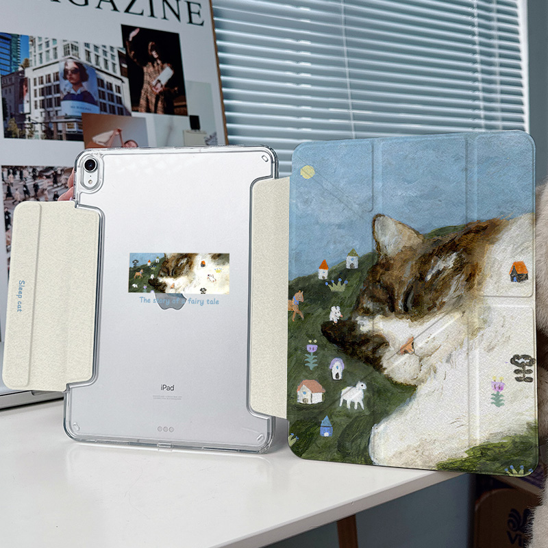 【无笔槽x带搭扣】2024pro11适用苹果ipadair6保护套2第十代10.9新款13寸5/4透明matepad11.5s猫咪10.8壳mini