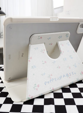 【原创x360旋转】适用苹果平板电脑ipad保护套简约碎花狗狗air5可爱10.9第十代10.2pro11白色4亚克力9防摔8壳