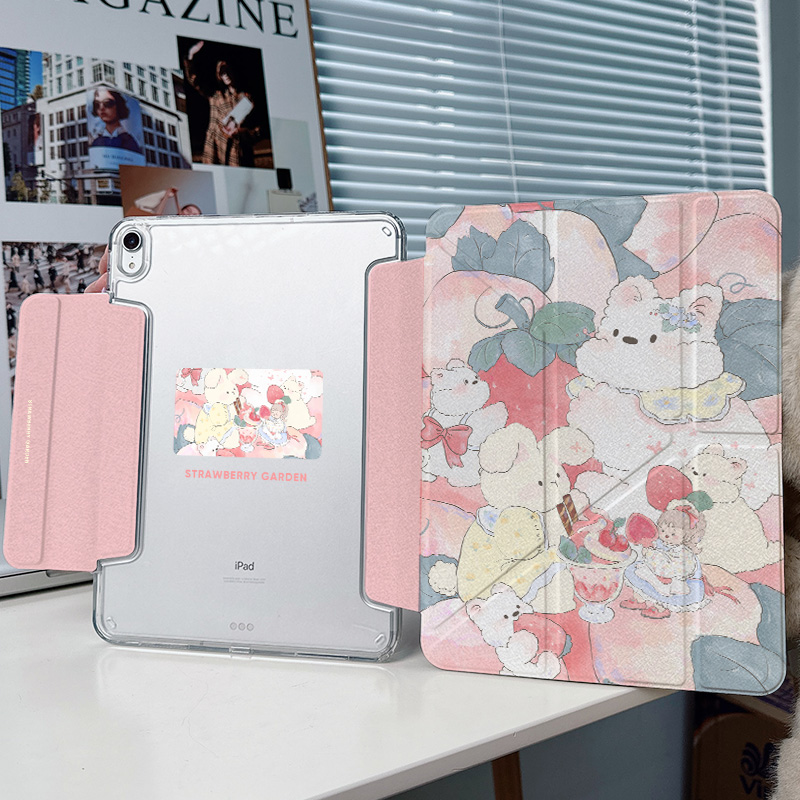 【3+Y折带搭扣】草莓ipadair7保护套第11代适用华为matepad11.5s小米平板8pro13笔槽oppo5透明10.9壳vivo4女6
