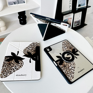 豹纹ipadair7保护套适用华为matepad12.2透明小米平板8pro11防弯oppo4vivo5iqoo2带笔槽6壳 Y折磁吸拆分