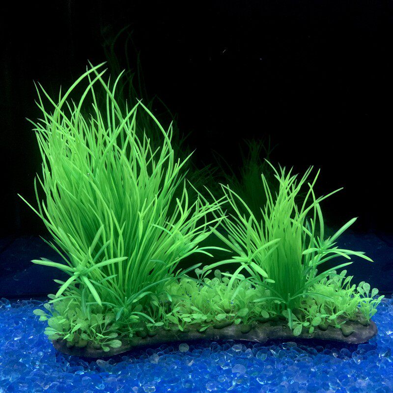 鱼缸彩色草造景仿真水草美化水族箱环保塑料草装饰长型底座款包邮