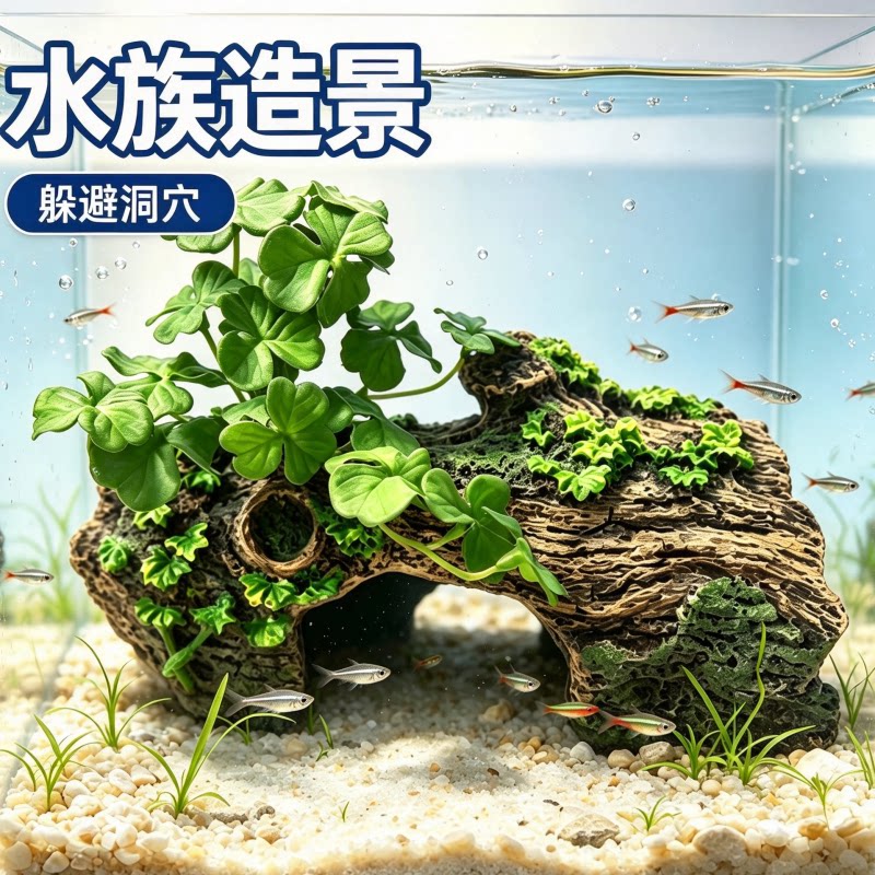 鱼缸造景躲避洞树脂摆件仿真水草水族箱鱼虾乌龟躲藏屋装饰造景