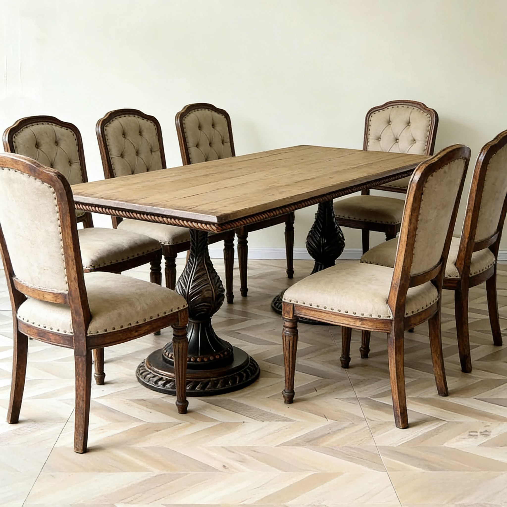 美式复古实木餐桌长方形欧式雕花椅子组合客厅家用饭桌可定制