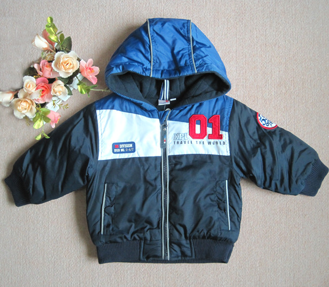 欧美风双层夹棉加厚绒里连帽男童外套 小中童夹克棉服