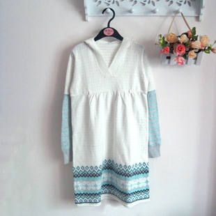 欧美柔软棉质提花连帽长袖春秋冬女童连衣裙 中大童针织裙 亲子装