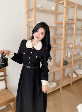 （80-200斤）大码胖mm新款赫本风法式黑色显瘦连衣裙女（送腰带）