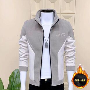 灯芯绒夹克外套男士立领潮牌秋冬季2024新款拼接加绒加厚帅气上衣
