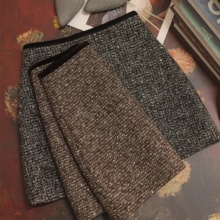 半身裙2025秋冬款格子亮片粗花呢小香风高腰显瘦羊毛呢A字短裙女