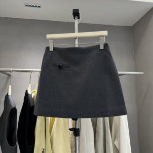 半身裙女春夏新款 高腰纽扣设计感防走光百搭灰色包臀a字短裙 韩版