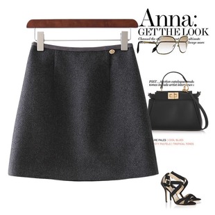 毛呢半身裙女2024新款 黑色灰色羊毛a字短裙冬 秋冬小个子高腰大码