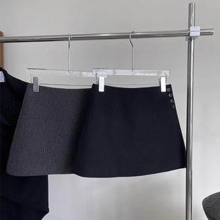 羊毛呢半身裙女2025秋冬新款黑色高腰气质防走光内衬灰色a字短裙