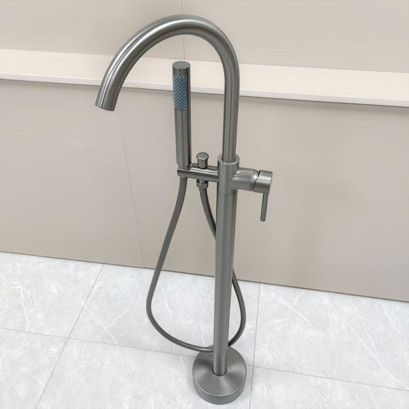 黄铜枪灰色落地式浴缸水龙头缸边木桶立柱盆墙接独立冷热淋浴花洒