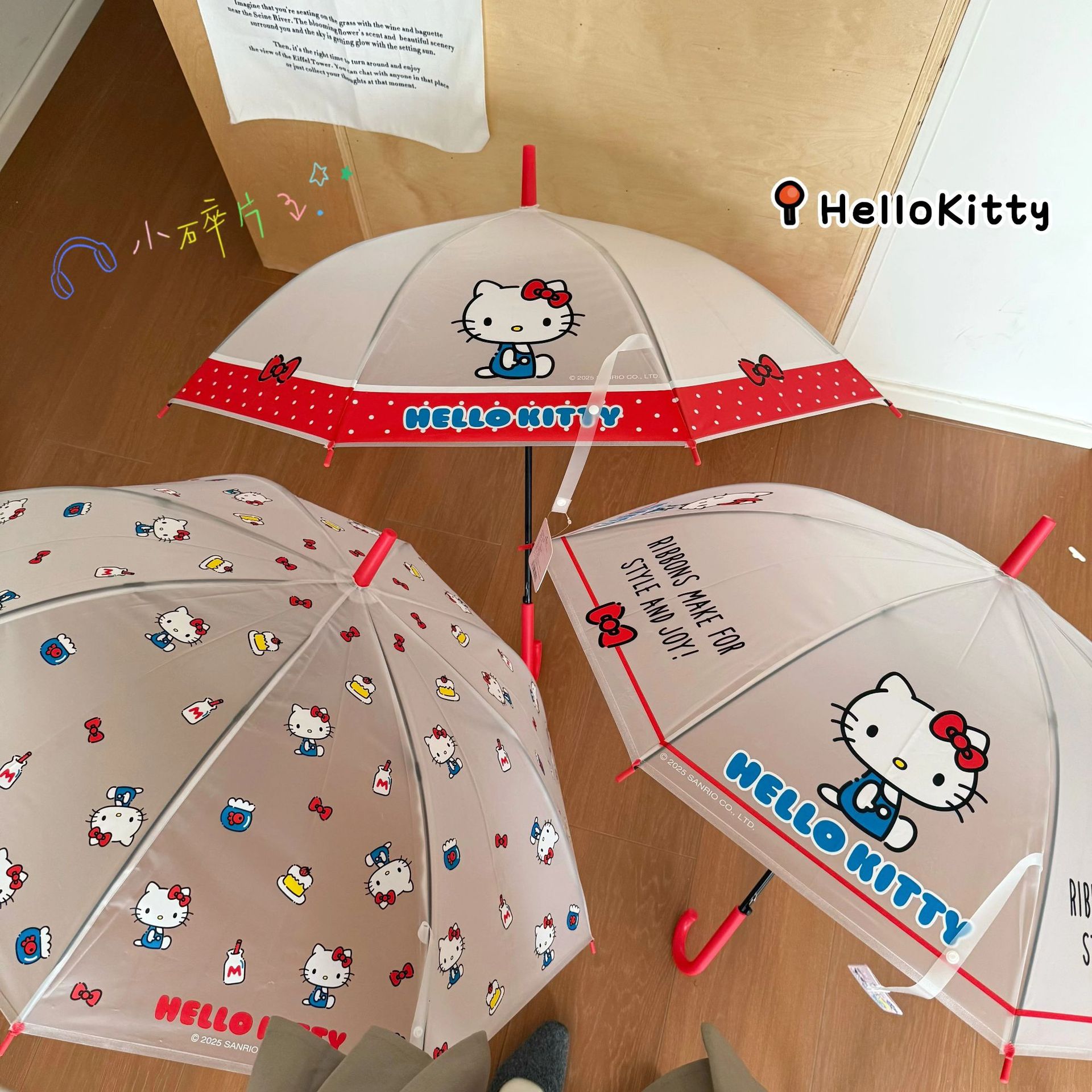hellokitty正版透明雨伞全自动凯蒂猫可爱女孩儿童小学生长柄伞图片