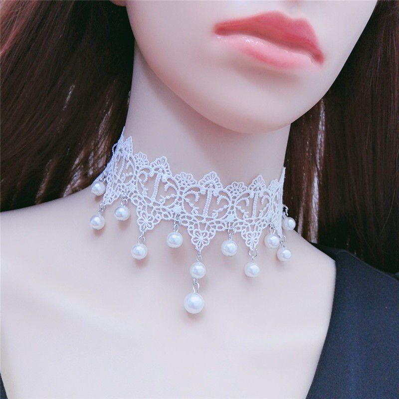 唯美项链女锁骨链白色蕾丝项坠脖链婚纱配饰学生韩版吊坠闺蜜礼物
