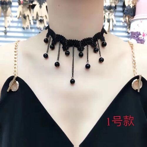 项链网红流苏吊坠性感脖子黑色