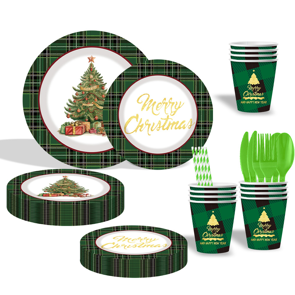 绿色圣诞树餐具纸盘纸杯纸巾