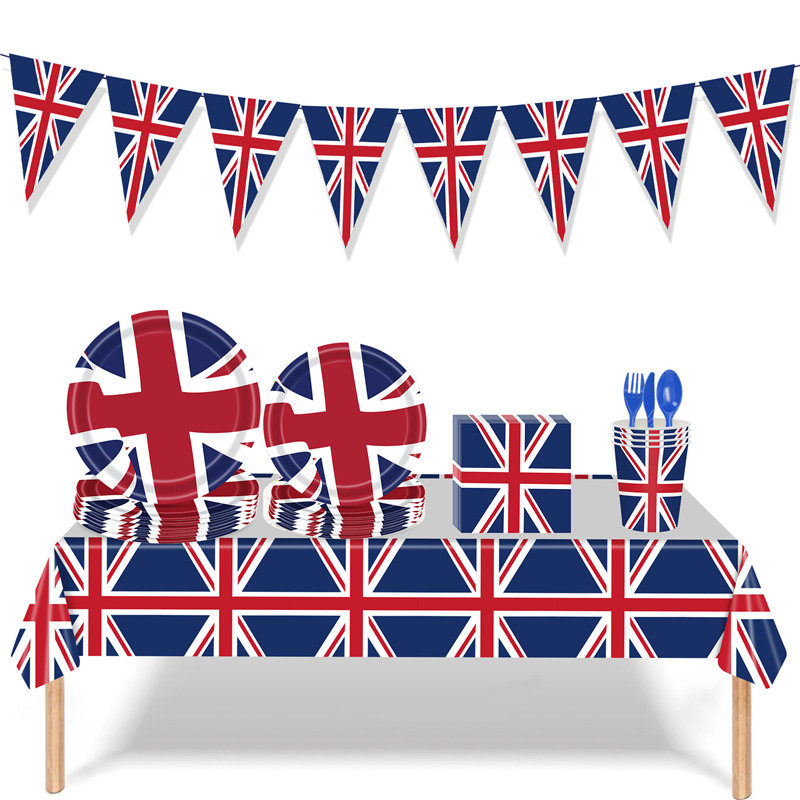 英国国旗餐具节日派对装饰米字旗一次性纸盘纸杯纸巾桌布三角旗