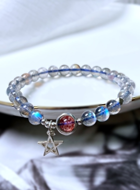 天然正品灰月光石纯银手链女