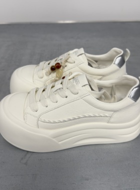 NDU厚底面包鞋女2026新款春季系带小白鞋百搭增高休闲运动板鞋