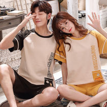 Couple pajamas women's summer short sleeve cotton thin Korean version lovely summer two piece suit men's large home clothes
