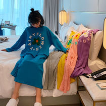 Flower long sleeve nightdress women's spring and Autumn Edition ins elegant lovely cotton pajamas winter loose large home clothes