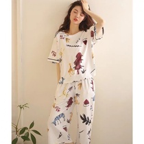 Pajama women's summer short sleeve Capris loose thin Korean version women's pants home clothes two piece suit spring and autumn day