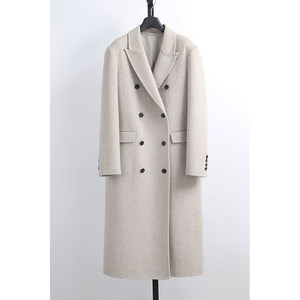 工厂清仓出口韩国女装双排扣西装领直筒长款手缝双面羊毛大衣外套