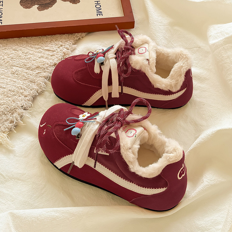 糖小糖红色加绒板鞋女款2025新款二棉鞋百搭chic厚底小白鞋面包鞋,女鞋,棉鞋,淘宝优惠券,粉丝福利购,淘宝优惠卷