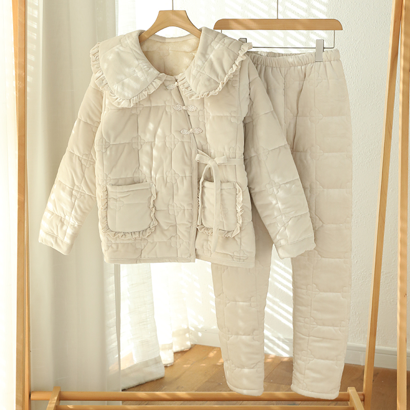 法兰绒孕产妇睡衣可外穿棉袄家居服