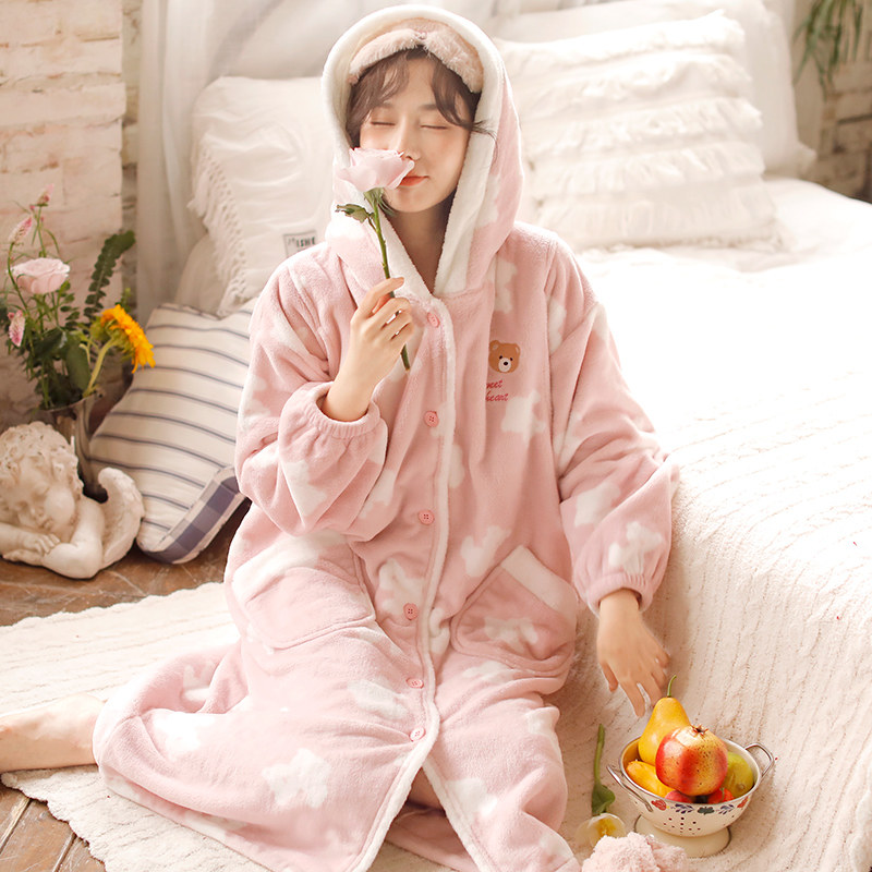 富朵秋冬季月子服2月份产前产后珊瑚绒孕妇待产哺乳睡衣家居睡袍