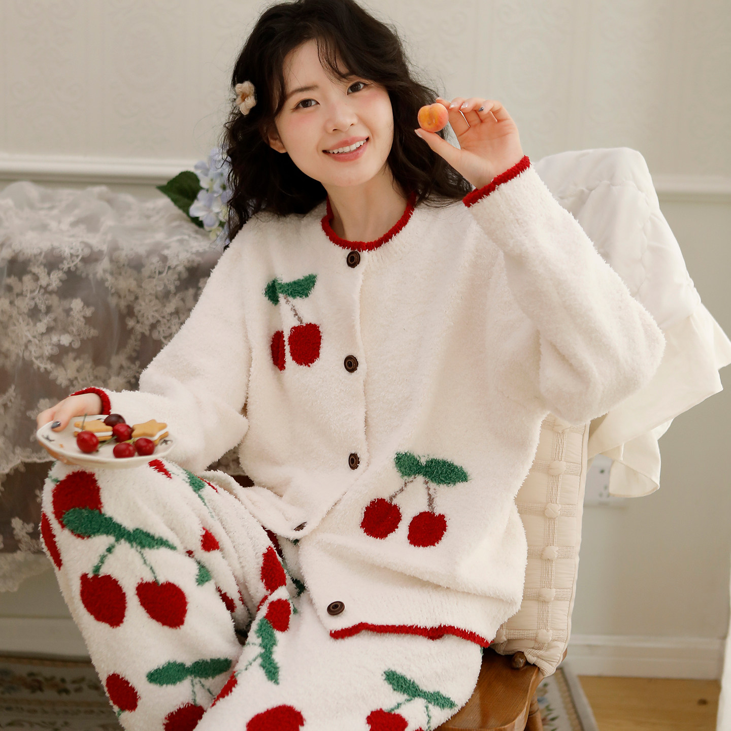 富朵半边绒月子服秋冬产后加绒保暖孕妇睡衣怀孕哺乳家居服套装