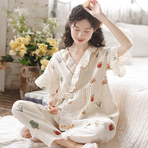 富朵纱布棉夏季吸湿透气月子服