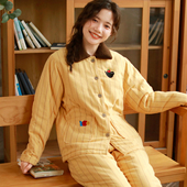 富朵纯棉棉袄睡衣女冬季 三层加厚夹棉女秋冬保暖可外穿家居服套装