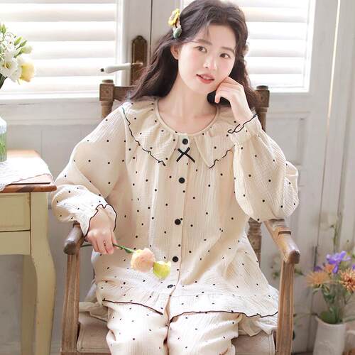 富朵春夏纯棉纱布孕妇月子睡衣