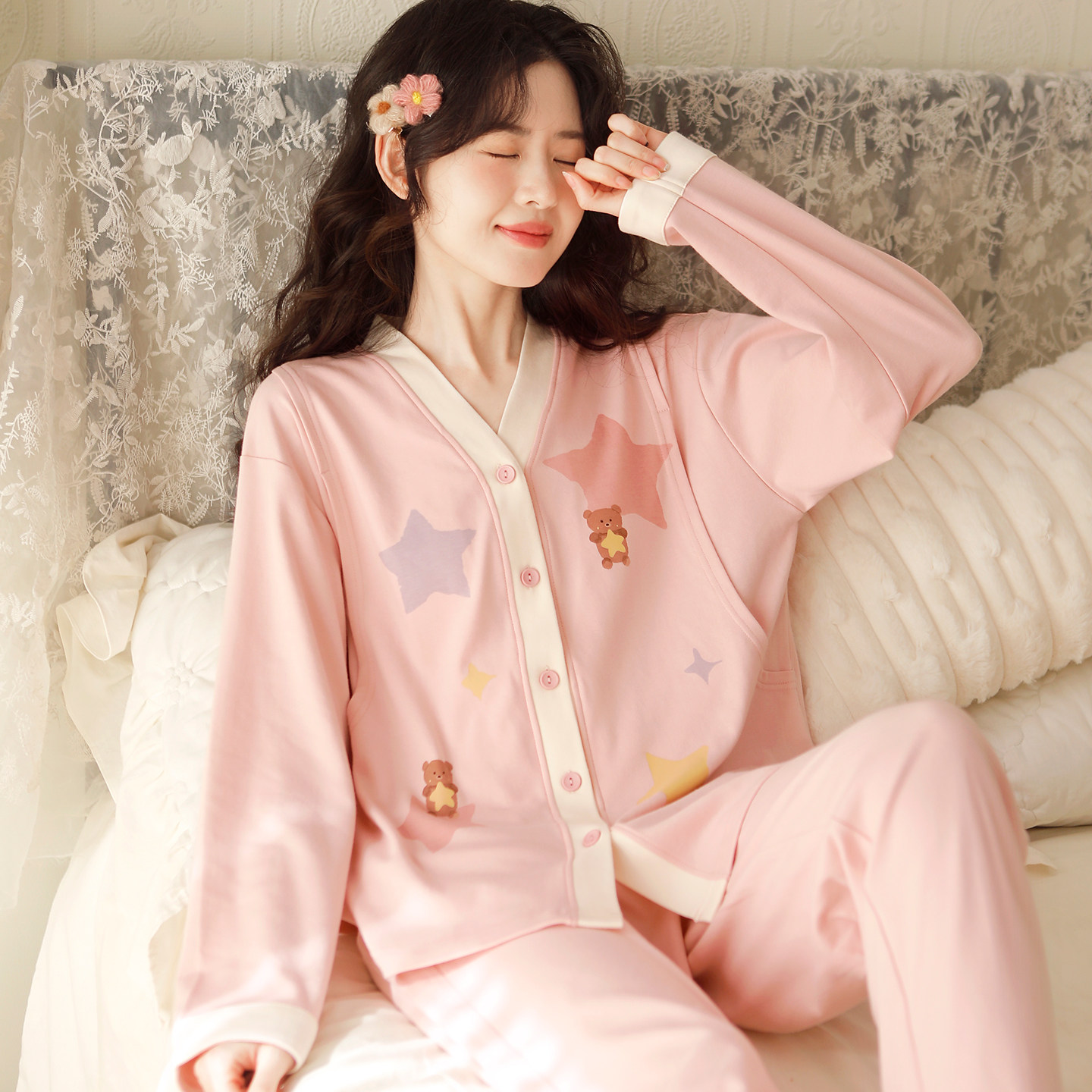 富朵纯棉月子服春秋产后孕妇睡衣产妇待产喂奶哺乳衣针织棉毛套装,孕妇装/孕产妇用品/营养,家居服套装,淘宝优惠券,粉丝福利购,淘宝优惠卷