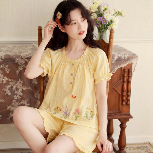 富朵月子服夏季全棉吸汗产后孕妇哺乳短袖睡衣产妇产房待产家居服